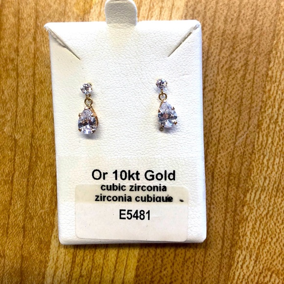 10k gold and Zirconium droplet earrings - Picture 1 of 5